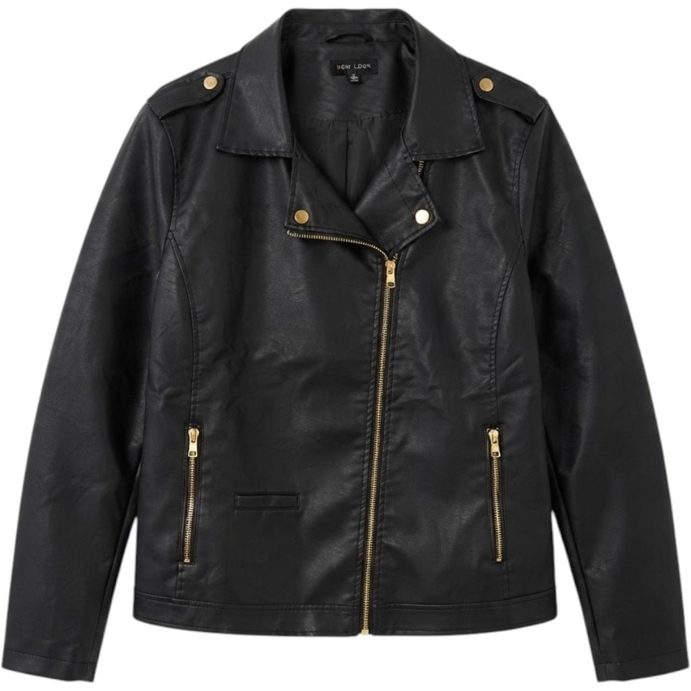 New Look Womens Black Faux Leather Moto Biker Jacket Gold Hardware Plus Size 3X